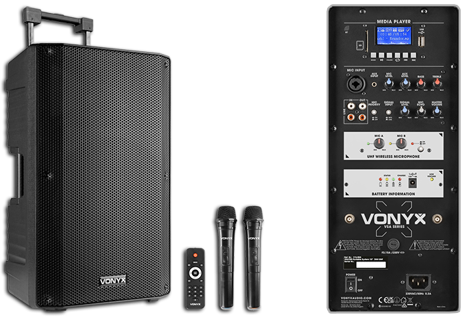 Vonyx VSA500 12" 800W Battery Powered Portable PA System with Dual Wireless Mics