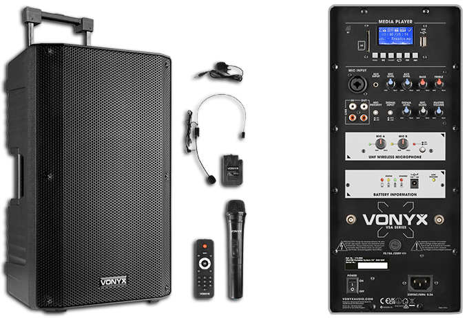 Vonyx VSA500 12in 800W Battery Powered Portable PA System with Wireless Mics