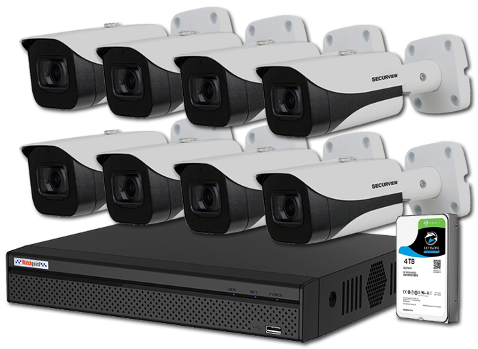 WatchGuard Compact 8 x 8MP Fixed Outdoor HDCVI Camera with 4TB AI DVR Surveillance Kit