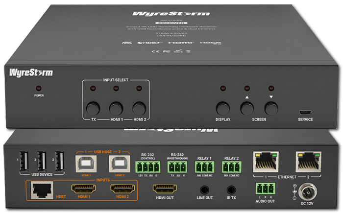 WyreStorm 3-Input 4K UHD HDBaseT Receiver with USB Host & Local Input