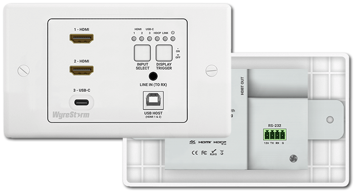 WyreStorm 3x1 HDMI/USB-C 2-Gang In-Wall HDBaseT Transmitter