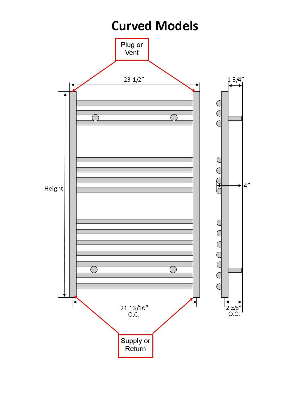 Pensotti 24" x 60" Curved White Towel Warmer Kit