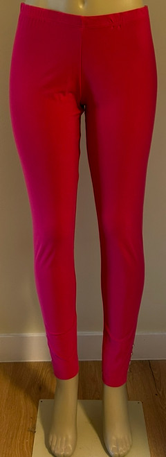 Full-Length Leggings with Sparkle Button Detail at Ankle Dark Hot Pink