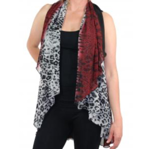 Leopard with Red Lace Convertible Vest/Scarf