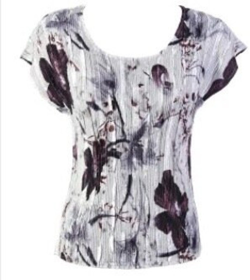 Cap Sleeve Lightweight Top Burgundy, Purple and Silver Floral reverse Burgundy/Purple