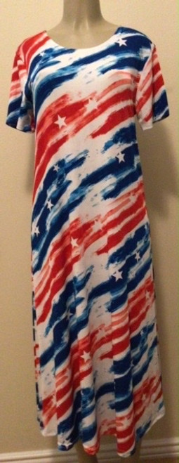 Short Sleeve Long Dress Red, White and Blue Americana