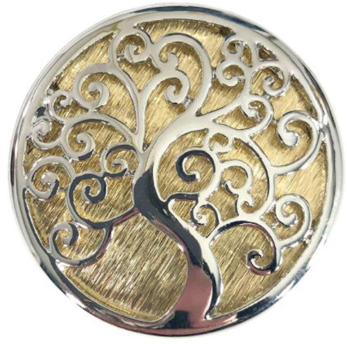 Silver Plated Magnetic Brooch Tree of Life Silver with Gold Background