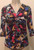 3/4 Sleeve Print Slim-Fit Top - Black with Splatters of Red, Blue and Yellow