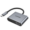 UNITEK 4-in-1 USB Multi-Port Hub with USB-C Connector. Includes 1x USB-A Port, 1x VGA Port, 1x HDMI 4K@60Hz Port, 1x USB-C PD 100W. Plug & Play. Space Grey Color