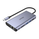 UNITEK 8-in-1 Multi-Port Hub with USB-C Connector. Supports PD100W & Includes 2x USB-A Ports, 1x HDMI Port (4K@30Hz), 1x VGA Port, 1x RJ45 Gig Ethernet Port, SD Card Slot. Space Grey.