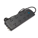 JACKSON 8-Way Protected Power Board with telephone and TV Line Protection - 4x Spaced Sockets for power adapters. 1.8m Power cord (Energy Absorption Rating 700J)