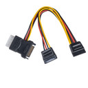 DYNAMIX Dual Port Serial ATA Power Splitter Cable - Splits 1x SATA 15P to 1x molex 4P to 2x SATA 15p Female
