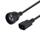 DYNAMIX 2M 3-Pin Socket to IEC C14 Male Connector. 10A. SAA Approved Power Cord. (Used to power standard device from UPS IEC connectors) BLACK Colour.