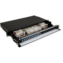 DYNAMIX 19'' 1U Fibre Tray 24C LC SM FULLY LOADED w 24x LC Elite OS2 Pigtails 12x LC Duplex Blue Coupler Splice Cassette - Cable management Sliding Tray with front face Protection labelling Kit