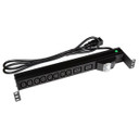 DYNAMIX 10 Outlet Horizontal Power Rail (8x 10A IEC C13 & 2x 16A IEC C19). with 6KA C-Curve Circuit Breaker. Integrated 2m power cord (16A IEC C20) 1RU. Colour Black.