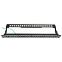 DYNAMIX Horizontal 19 1RU Unloaded 24 Port STP Patch Panel - with Rear Cable Management bar. Includes Earthing Wire and Plastic Labelling Kit. RoHS - Numbered 1-24