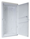 DYNAMIX 28'' Recessed Plastic Network Enclosure - WiFi Ready - Slim Vented Lid - Dual GPO and Cable Entry Knock Outs.