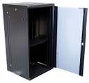 DYNAMIX 24RU 600mm Deep Universal Swing Wall Mount Cabinet. Removable Backmount (600 x 600 x 1167mm). Includes 2x fans - 1x fixed shelf - 10x cage nuts. 6-Way PDU installed. Gloss black colour.