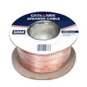 DYNAMIX 50m 18AWG PVC Speaker Cable. Bare Copper. Metre Marked. Transparent Colour with Red Stripe.