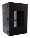DYNAMIX 18RU Universal Swing Wall Mount Cabinet. Removable Rackmount supplied with Left & Right Hinges (600 x 550 x 901mm). Includes 1 x fixed shelf, 10 x cage nuts. 6-Way PDU Installed. Gloss Black.