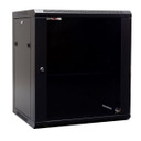 DYNAMIX 12RU Wall Mount Cabinet 450mm Deep (600 x 450 x 635mm). Includes 1x Fixed Shelf, 2x Fans & 10x Cage Nuts. Black Gloss Colour, front door.