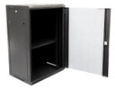 DYNAMIX 18RU Wall Mount Cabinet 450mm Deep (600 x 450 x 910mm). Includes 1x Fixed Shelf, 2x Fans & 10x Cage Nuts. Black Gloss Colour, front door.