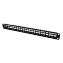 DYNAMIX Horizontal 19'' 1RU Unloaded 24 Port UTP Patch Panel, Keystone Inserts, with Rear Cable Management bar. Grounding Wire Not Included. RoHS, Numbered 1-24.