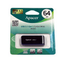 Apacer 64GB USB 3.1 Gen 1 Super Speed Flash Drive. Strap hole - Retractable USB Connector. Black Colour.