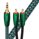 AUDIOQUEST Evergreen 2M 3.5mm to 2 RCA. Solid Long Grain Copper Gold Plated/cold welded termination Foamed-Polyethylene dielectric Metal layer noise dissipation Jacket - green - black braid