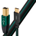 AUDIOQUEST Forest 1.5M USB-B to USB-C. O.5% silver. Hard-cell foam. Metal-layer noise dissipation Jacket - black PVC with green stripes.