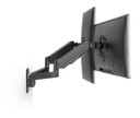 BRATECK 17''-32'' Dual Screen Wall Mounted Gas Spring Monitor Arms. Max load: 9kgs (per arm). VESA 75x75 & 100x100. Extend, tilt and swivel. Detachable VESA Plate. Max Arm Extn - 422mm. Matte Black Color LDA30-114