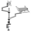 BRATECK 17"-32" Dual  Arm Premium Articulating Monitor Arm & PC Tray. Arm Extension 466mm - Built-in Cable Management - Detachable VESA Plate. Desk Clamp & Grommet Mounting Inc. Matte Grey Colour.