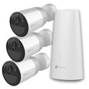EZVIZ 3x Camera Wire-Free Security Kit. Includes 1x Base Station & 3x BC1 Outdoor WiFi Wire-Free Security Cameras with Long-Lasting 12900mAh Rechargeable Battery. Two-Way Talk - IP66 - FHD - Micro SD Slot.