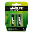 MAXLIFE C Alkaline Battery 2 Pack Long Lasting Alkaline Formula. Designed For Everyday and High Drainage Devices. Long Shelf Life. No Mercury or Cadmium.