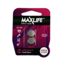 MAXLIFE LR44 Alkaline Button Cell Battery. 2Pk.