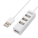 UNITEK USB-A 2.0 4-Port Hub. Plug & play. Backward compatible with USB1.1. Supports data transfer up to 480Mbps. White Colour.
