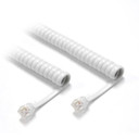 DYNAMIX Curly Handset Cord WHITE, 4 Wire RJ22 to RJ22 Cable. 370mm Coiled, 3m Stretched. Reverse (cross over) wired