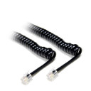 DYNAMIX Curly Handset Cord BLACK, 4 Wire RJ22 to RJ22 Cable. 370mm Coiled, 3m Stretched. Reverse (cross over) wired
