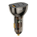 PROMATE 80W Quick Charging In-Car Adapter for Tablets & Smartphones. 30W & 20W PD USB-C Ports. Gold-Plated, Transparent Design, Dual USB-C Ports, Quick Charge (QC) USB-A Port, Charge 3x Devices.