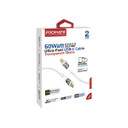 PROMATE 2m USB-C to USB-C Cable with Transparent Connectors & LED''s Supports 60W PD. 25000+ Bend Lifespan. Supports Data & Charge. Gold Plated Connectors. Durable Nylon Braided Cable. White Colour.