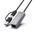 UNITEK USB to Gig Ethernet Adapter with 2-in-1 Connectors (USB-C & USB-A). Supports up to 5Gbps, Supports IEEE 802.3, Aluminium Alloy Housing, 30cm Cable, Space Grey Colour.