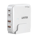 UNITEK 70W Desktop GaN Charging Station with 2x USB-C PD Ports & 2x USB-A QC3.0 Ports. Built-in Smart Protection. Includes Slim Cradle. Charge 4 Devices Simultaneously. 1.5m Power Cord. White Colour