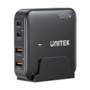 UNITEK 100W Desktop GaN Charging Station with 2x USB-C PD Ports & 2x USB-A QC3.0 Ports. Built-in Smart Protection. Includes Slim Cradle. Charge 4 Devices Simultaneously. 1.5m Power Cord. Black Colour