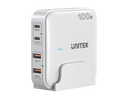 UNITEK 100W Desktop GaN Charging Station with 2x USB-C PD Ports & 2x USB-A QC3.0 Ports. Built-in Smart Protection. Includes Slim Cradle. Charge 4 Devices Simultaneously. 1.5m Power Cord. White Colour