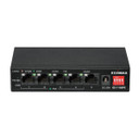 EDIMAX 5 Port 10/100/1000 Gigabit Ethernet with 4x PoE+ Ports and DIP Switch. PoE delivery up to 200m. Power Budget: 60W. Auto Energy Saving Functions. Plug and Play. VLAN and Loop Protection.
