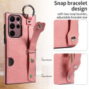 Samsung Galaxy S22 Ultra      Hand Strap PU Card Case    Pink