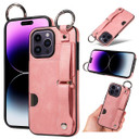 Apple iPhone 14 Pro Max Hand Strap PU Card Case Pink