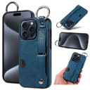 Apple iPhone 15 Pro Hand Strap PU Card Case Navy