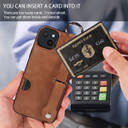Apple iPhone 15 Plus Hand Strap PU Card Case Brown