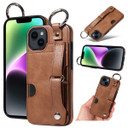 Apple iPhone 14 Hand Strap PU Card Case Brown